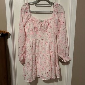 Francesca's Collections Pink and White Bishop Sleeve Sundress